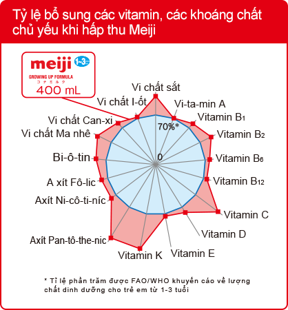 Tỷ lệ bổ sung các vitamin, các khoáng chất chủ yếu khi hấp thu Meiji
