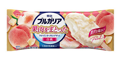 画像：「明治ブルガリア 果肉をまとったフローズンヨーグルトデザート 白桃」（82ml）の商品パッケージ