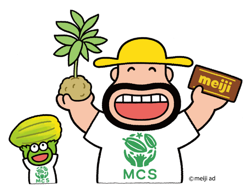 画像：「メイジ・カカオ・サポート」のロゴTシャツを着たカールおじさん