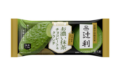 画像：「辻利 お濃い抹茶 チョコレート&クランチ（90ml）」の商品パッケージ