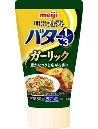 写真: 明治チューブでバター１/３ガーリック 80g の商品パッケージ