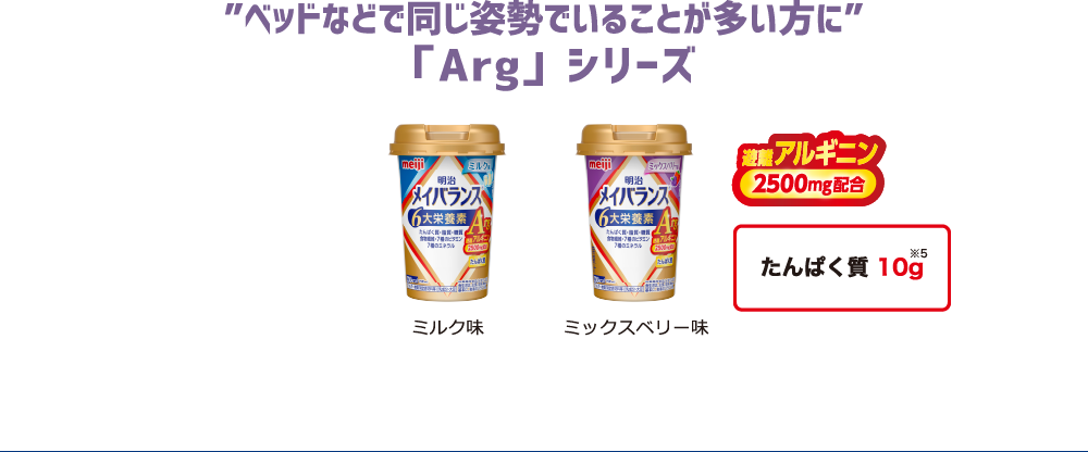ベッドなどで同じ姿勢でいることが多い方に「Arg」シリーズ 「ミルク味」「ミックスベリー味」