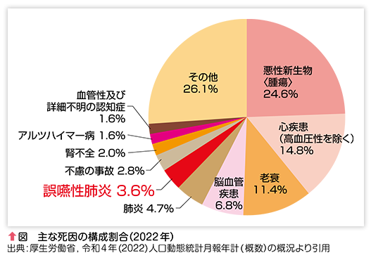 主な死因の構成割合（2022 年） 誤嚥性肺炎 3.6%
