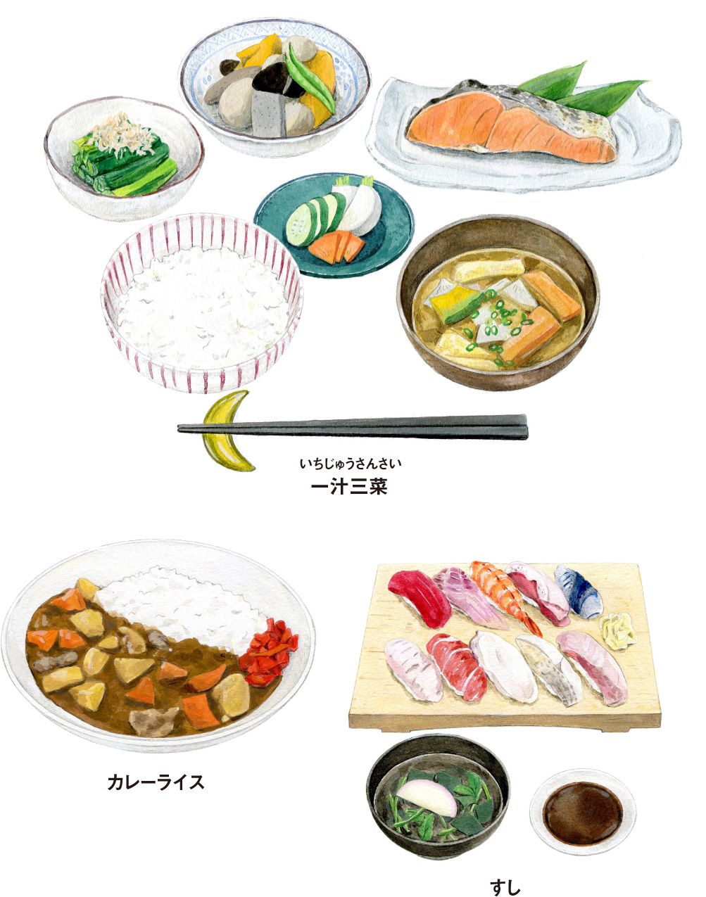 一汁三菜/カレーライス/すし