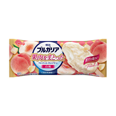 写真:明治 ブルガリア 果肉をまとったフローズンヨーグルトデザート 白桃 82ml